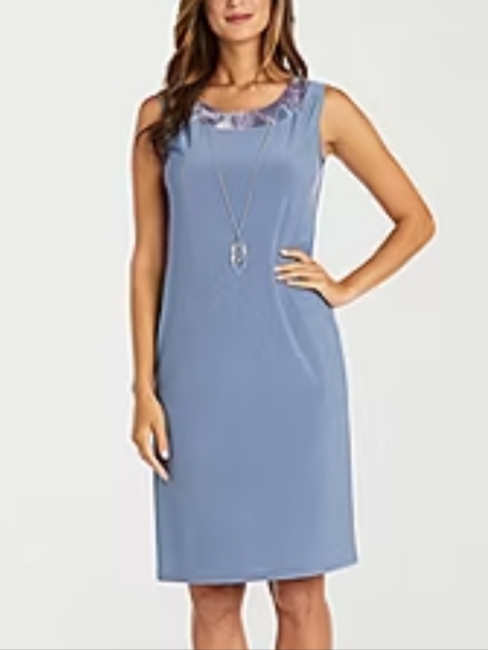 R&M Richards Blue Two-Piece Dress Set w/ Jacket 14- Petite' & Rem Necklace - Picture 4 of 15